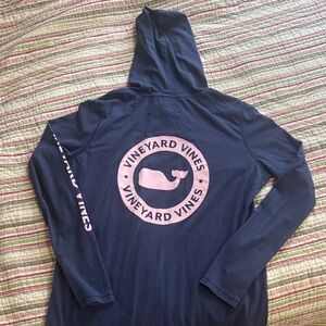 Vineyard Vines Navy Lightweight Hoodie with Pink Whale Logo